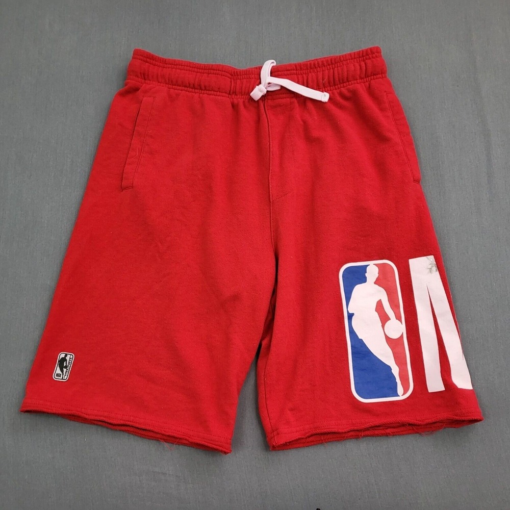 NBA Mens Red Graphic Sweat Shorts Size Medium Basketball Athletic Raw Hem Pocket